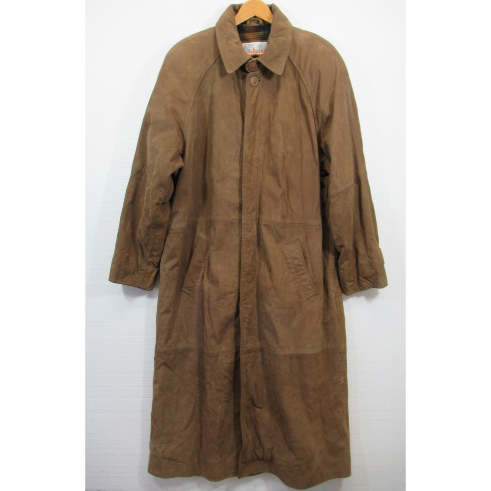 Vintage Heavy Suede Leather Duster Coat Women XL Brown Western Wool Lined Clout